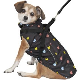 Fashion Pet Puffy Heart Harness Coat Black (Option: Large)