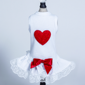 Laced Puff Heart Dress (Color: Red, size: XXS)