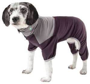 Pet Life Active 'Embarker' Heathered Performance 4-Way Stretch Two-Toned Full Body Warm Up (Color: brown, size: large)